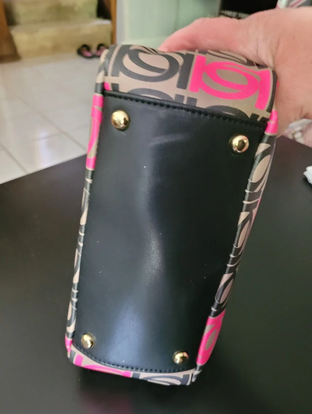 Bebe Women’s Patterned Top-Handle Bag in Black and Pink